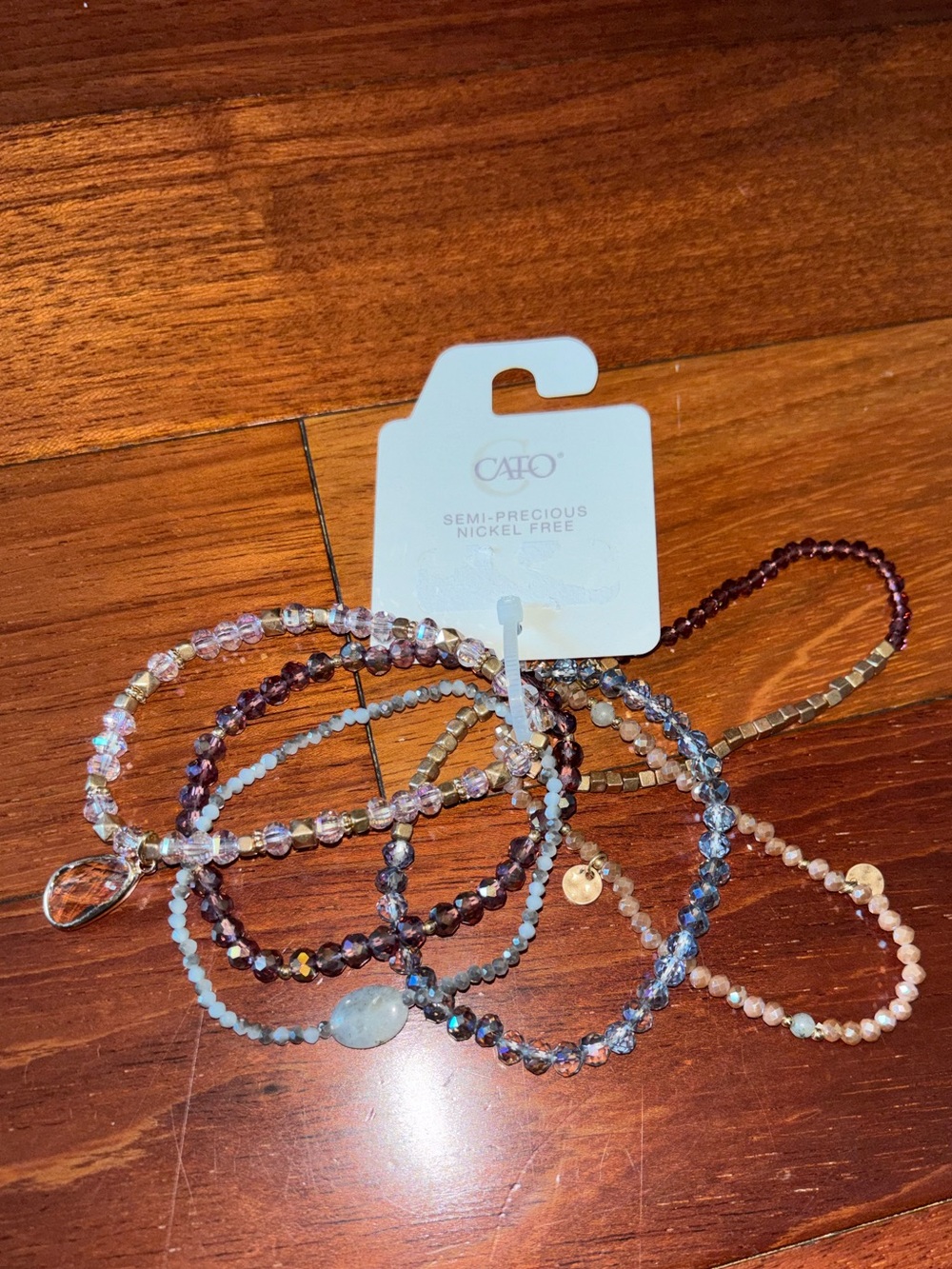 Cato Beaded Stackable Bracelet Set - Purple, Blue, Pink, Gold